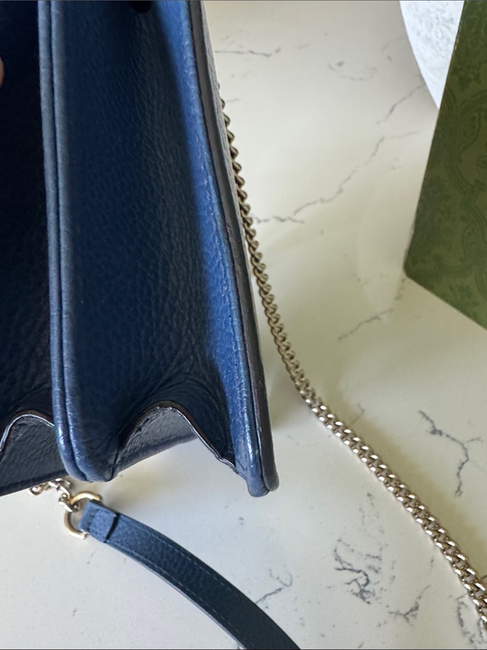 Gucci Navy Blue Pebbled Leather Crossbody with Gold GG Emblem - Picture 12 of 14